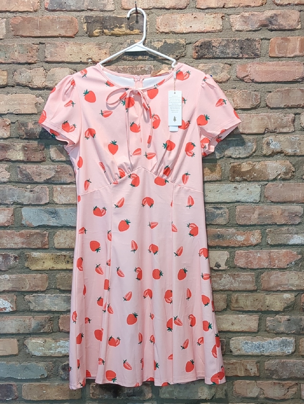 Belle Pogue Elegant Retro Pink Strawberry Midi Dress, Size 8-10?, NEW, nwt
